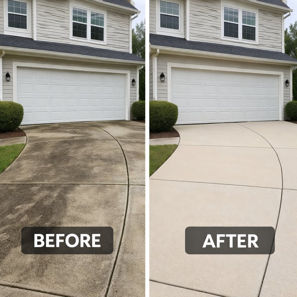 Driveway pressure washing before and after